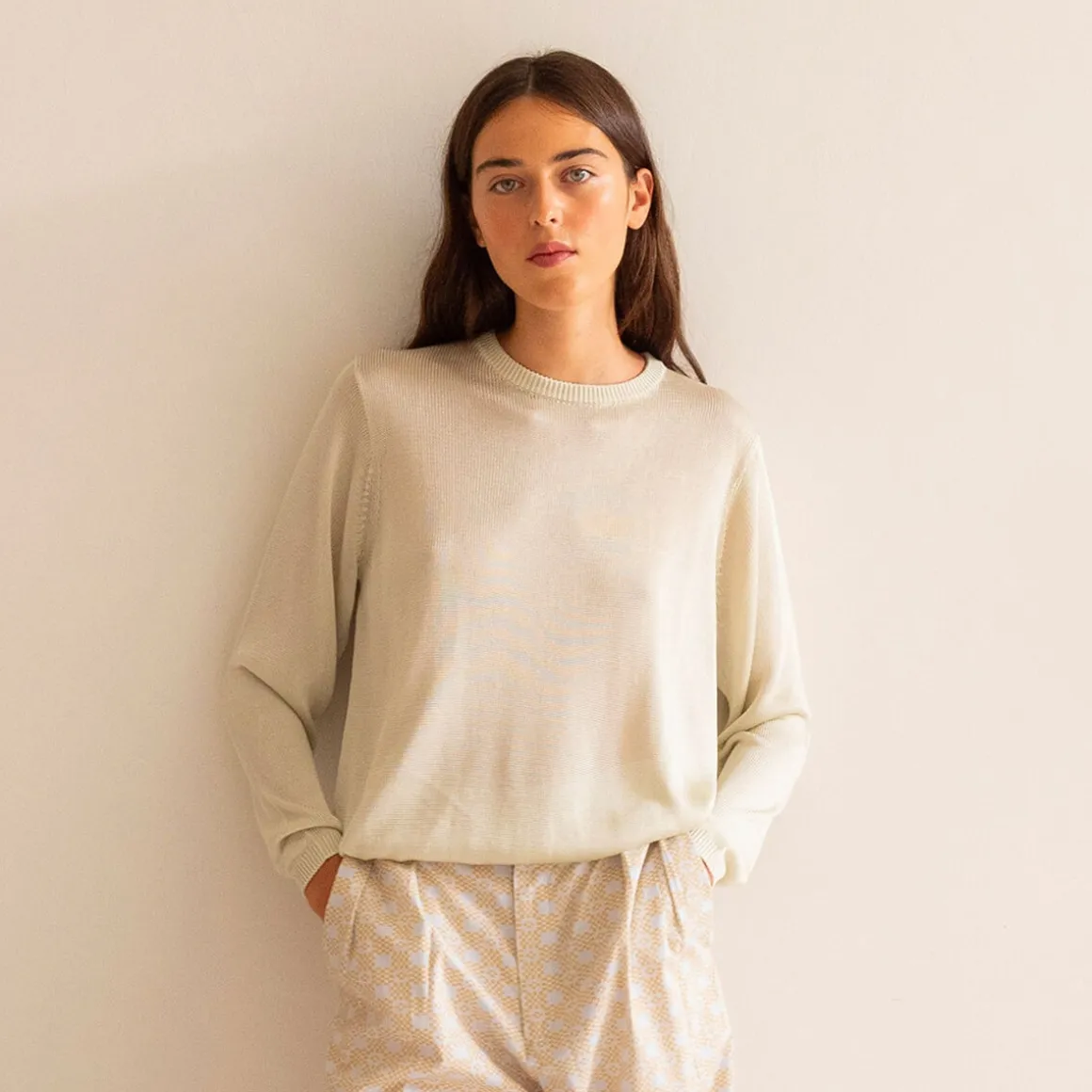 Chloe Shiny Sweater in Off White by The Tiny Big Sister - Last Ones In Stock - EUR 34-38 (UK 6-10)