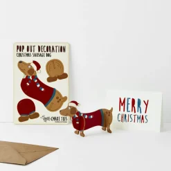 Christmas Sausage Dog Pop Out Decoration And Christmas Card by The Pop Out Card Company