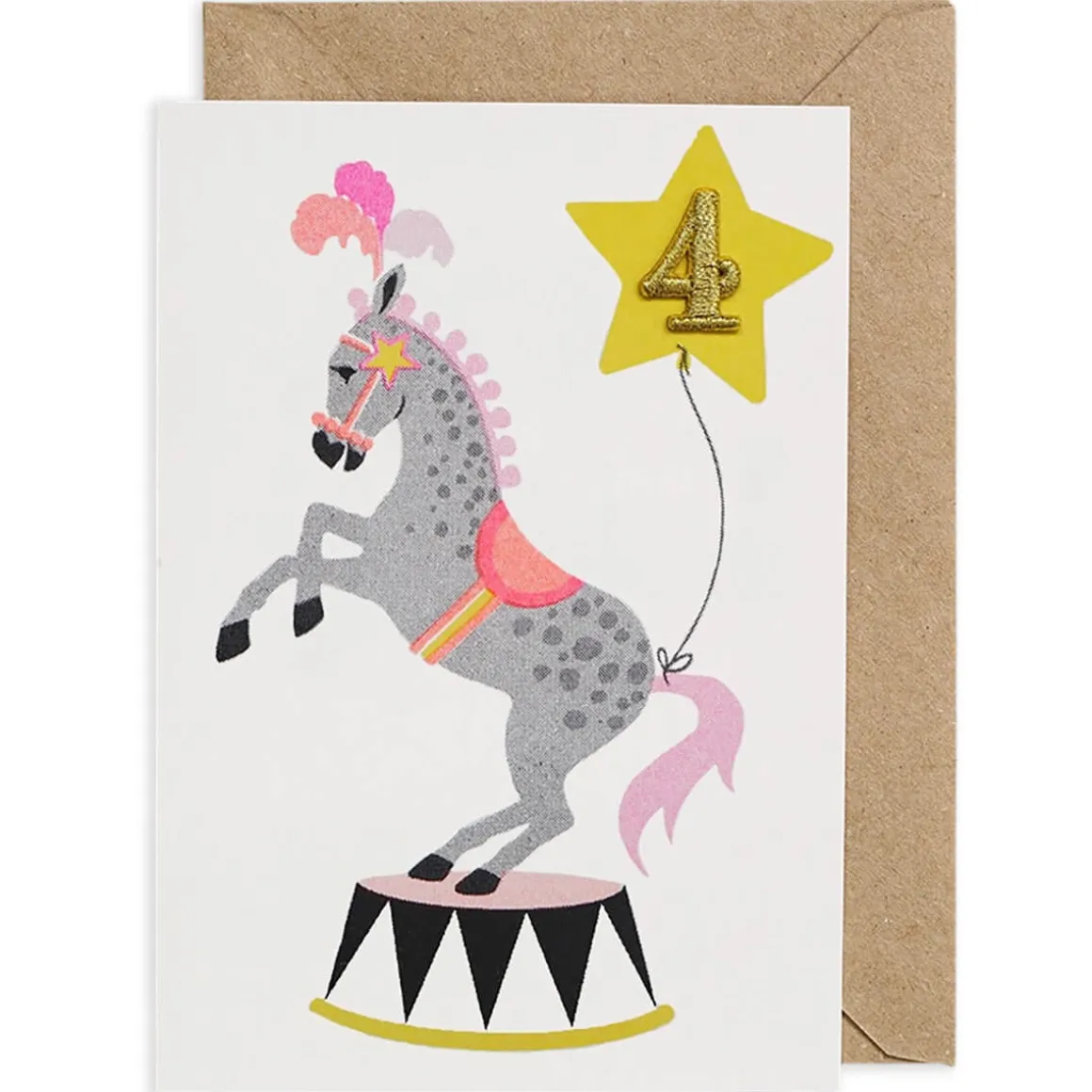 Circus Horse Embroidered Age Card by Petra Boase - Age 4