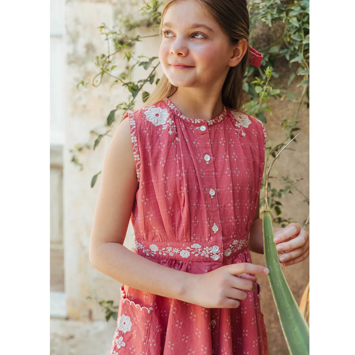 Claudette Dress in Coral Cross Stitch by Lali