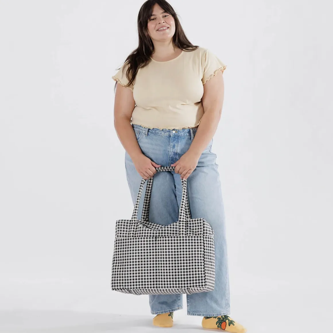 Cloud Carry-On Bag in Black And White Gingham by Baggu