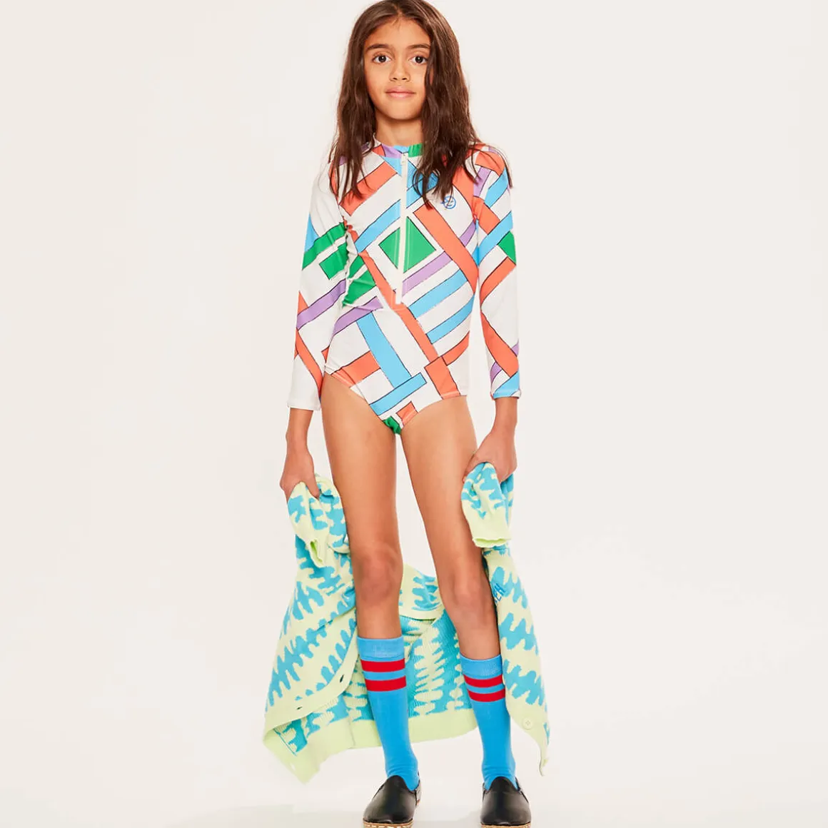 Cloud Sleeve Swimsuit in Kite Check by Wynken