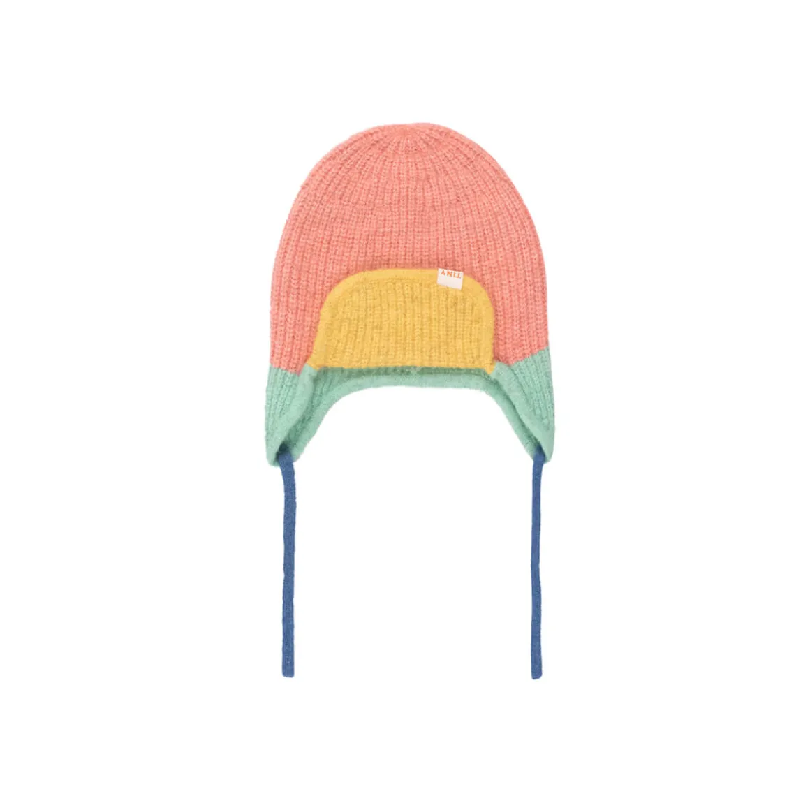 Colour Block Ear Flap Beanie in Pink / Emerald by Tinycottons