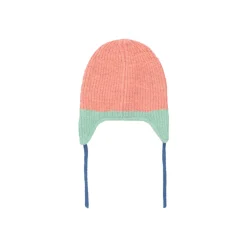 Colour Block Ear Flap Beanie in Pink / Emerald by Tinycottons