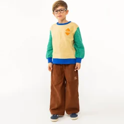Colour Block Sweatshirt in Ivory / Emerald by Tinycottons
