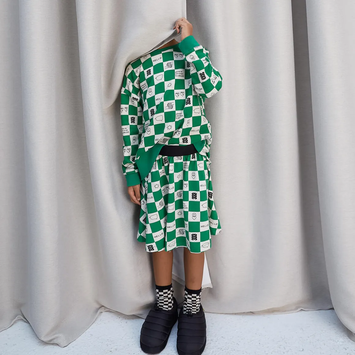 Comic Book Check Circle Skirt in True Green by Beau Loves
