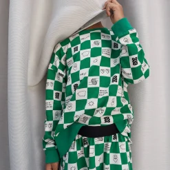 Comic Book Check Relaxed Fit Sweatshirt in True Green by Beau Loves - Last One In Stock - 4-5 Years