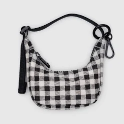 Crescent Bag Charm in Black and White Gingham by Baggu