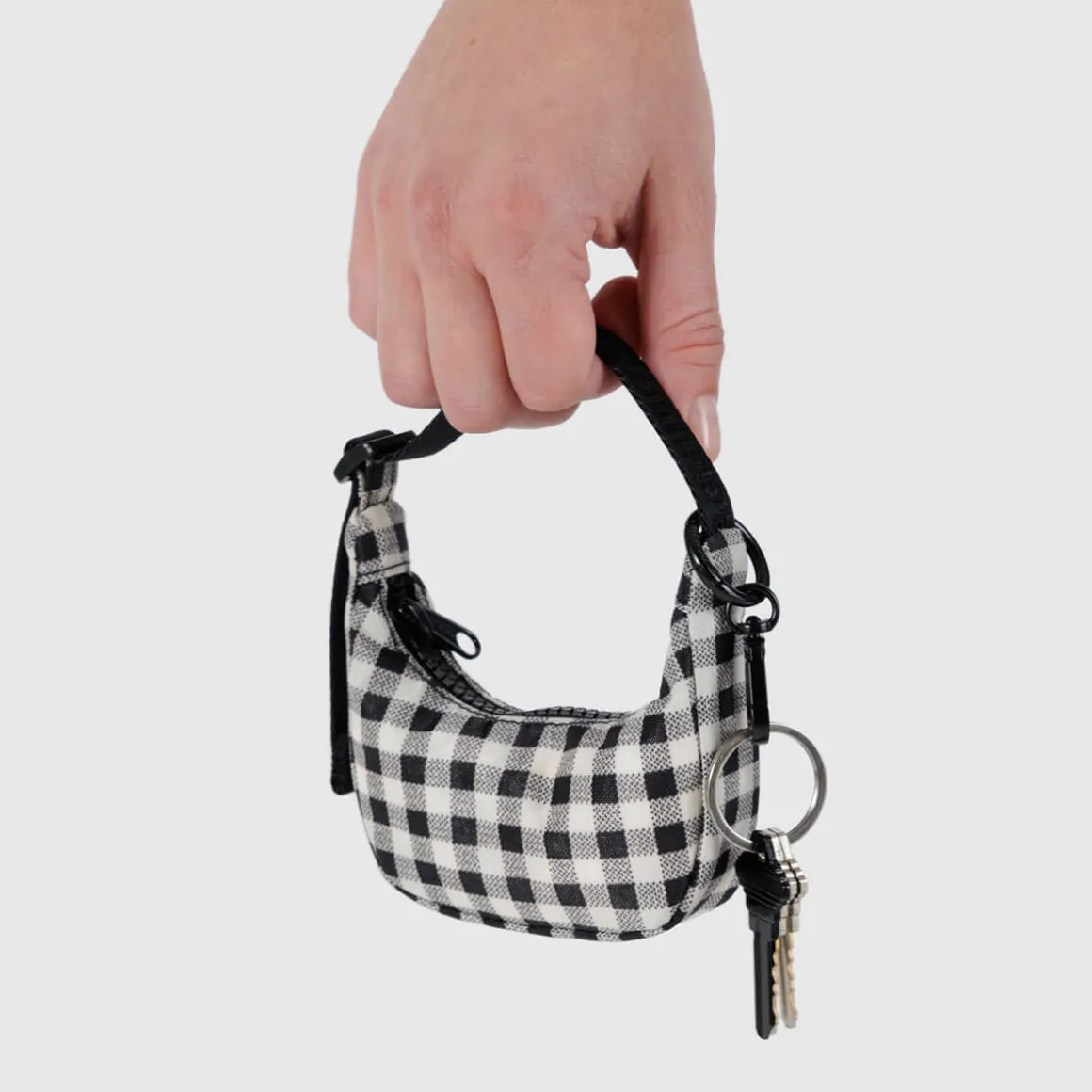 Crescent Bag Charm in Black and White Gingham by Baggu