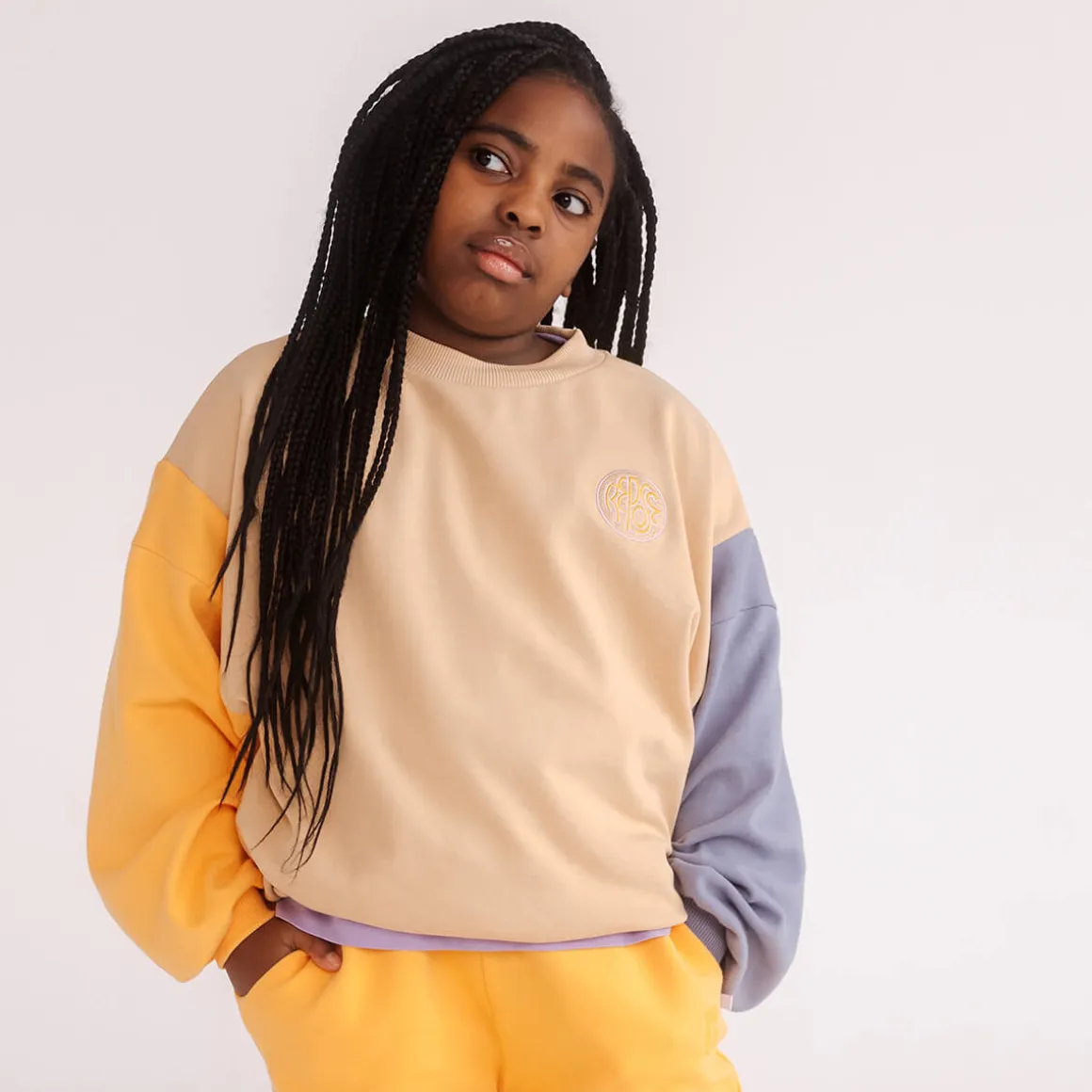 Crew Neck Sweater in Colour Block by Repose AMS
