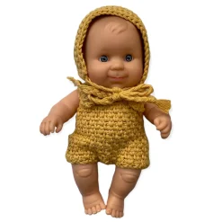 Crochet Hat And Romper Set (21cm Doll) in Mustard by Minikane
