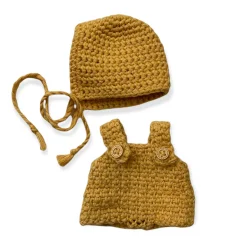 Crochet Hat And Romper Set (21cm Doll) in Mustard by Minikane