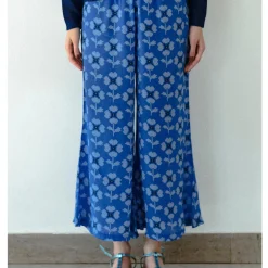 Cross Stitch Flowers Trousers in Ultramarine by The Tiny Big Sister - Last One In Stock - EUR 34 (UK 6)