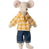 Dad Mouse in Yellow Check Shirt and Blue Jeans by Maileg