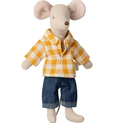 Dad Mouse in Yellow Check Shirt and Blue Jeans by Maileg