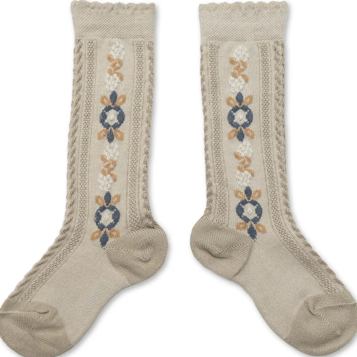 Dalia Jacquard Flower Knee High Socks in Gris Perle by Collegien