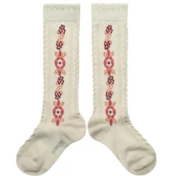 Dalia Jacquard Flower Knee High Socks in Agneaux Rose by Collegien
