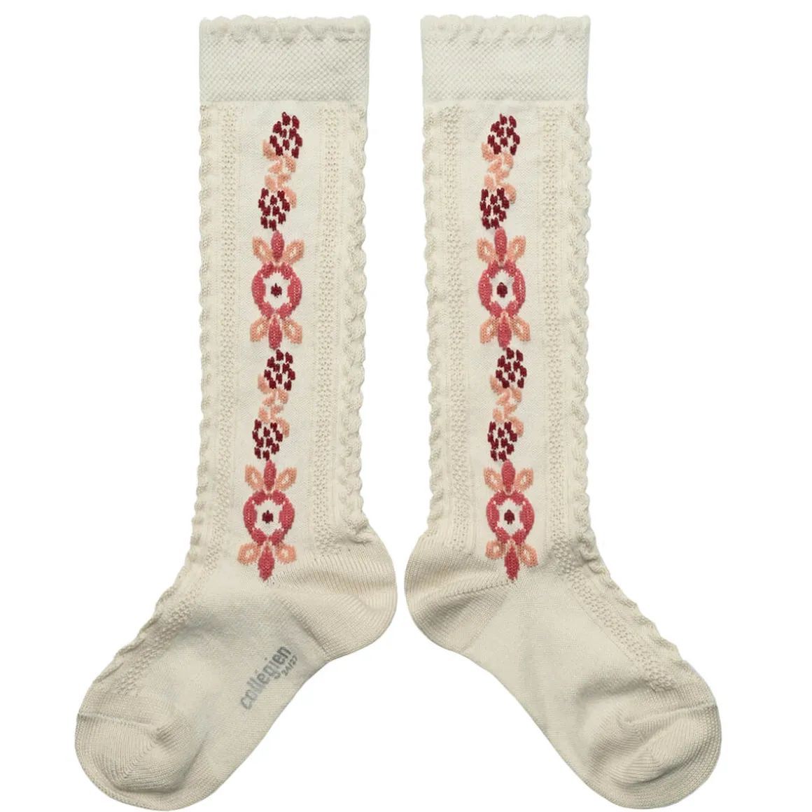 Dalia Jacquard Flower Knee High Socks in Agneaux Rose by Collegien