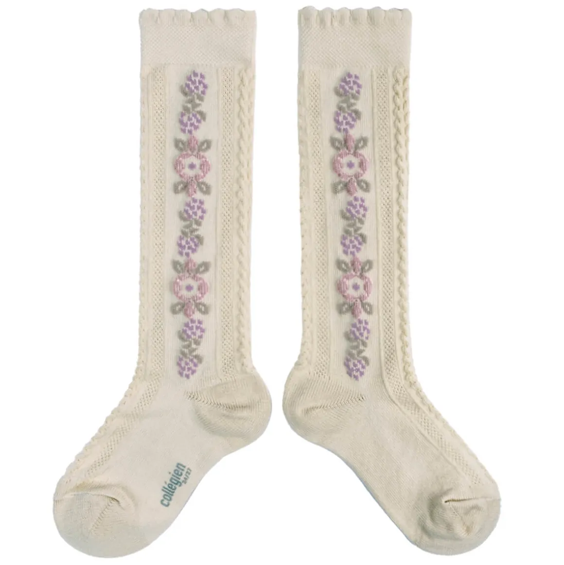 Dalia Jacquard Flower Knee High Socks in Doux Agneaux by Collegien