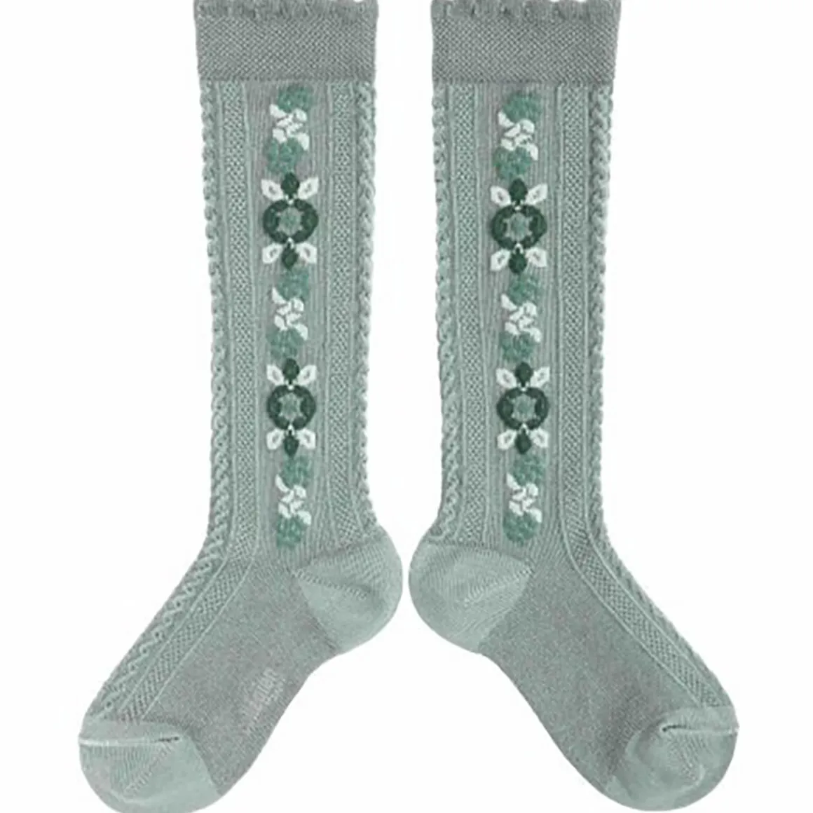 Dalia Jacquard Flower Knee High Socks in Aigue Marine by Collegien