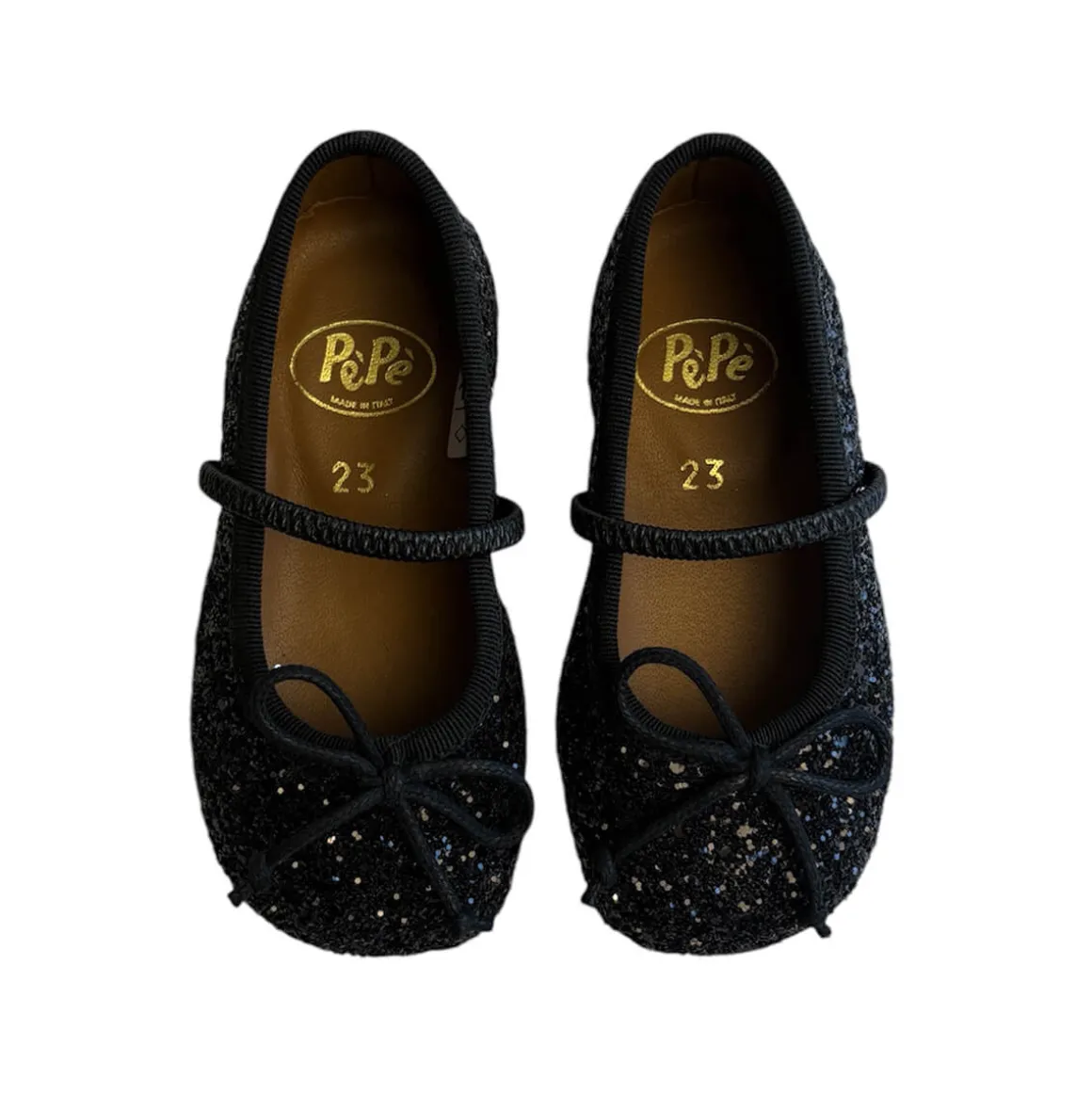 Darlyn Glitter Ballet Slippers in Nero by PèPè