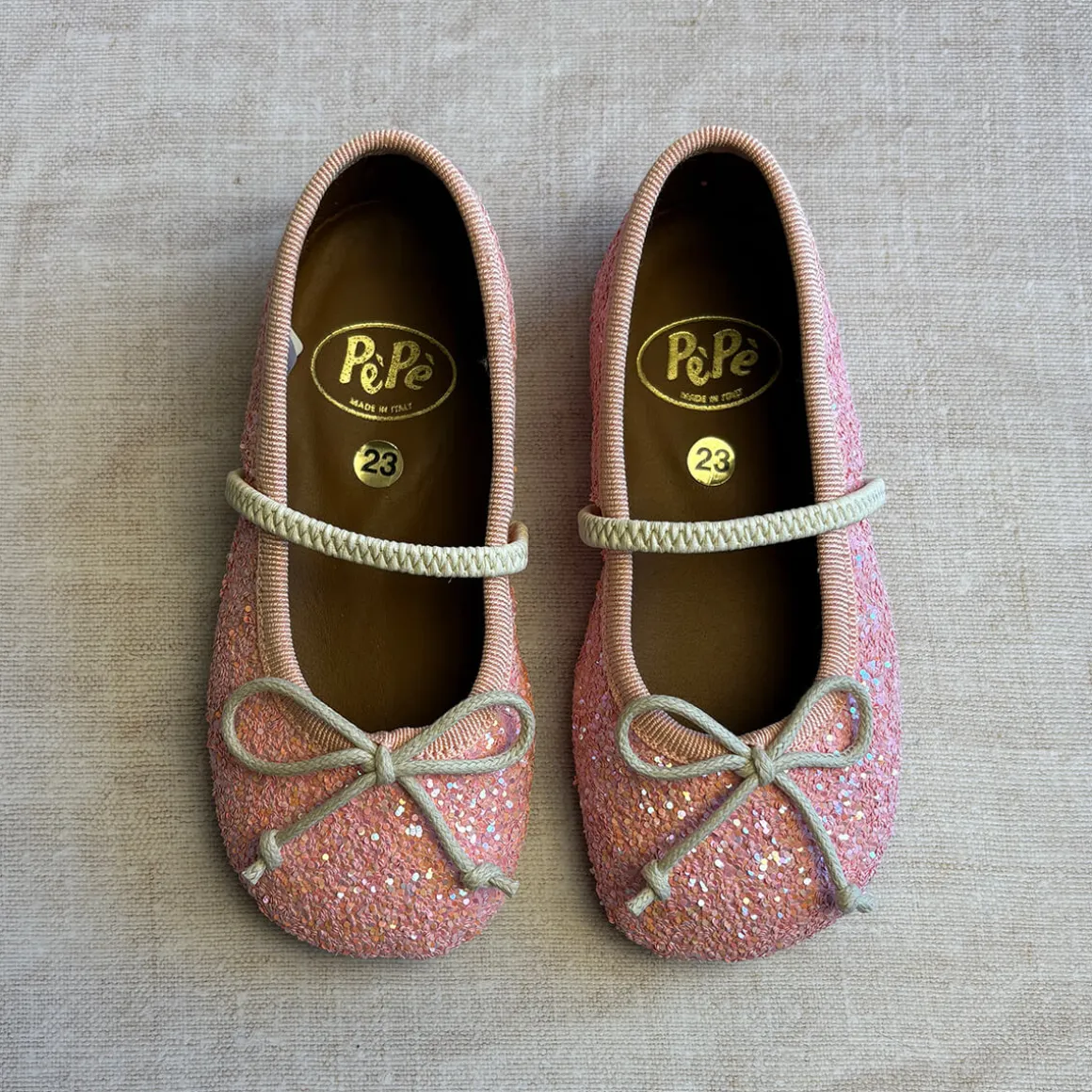 Darlyn Glitter Ballet Slippers in Salmon Pink by PèPè