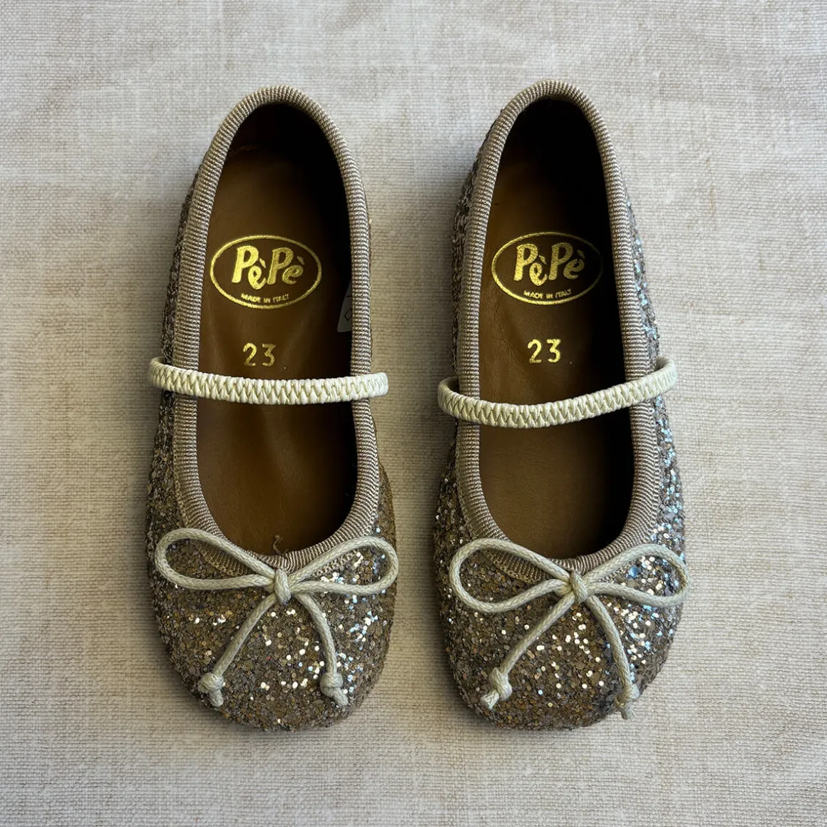 Darlyn Glitter Ballet Slippers in Miele by PèPè