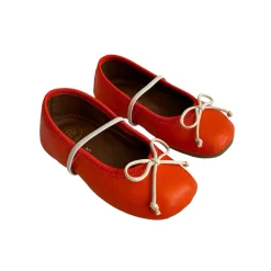 Darlyn Leather Ballet Slippers in Mandarin Red by PèPè