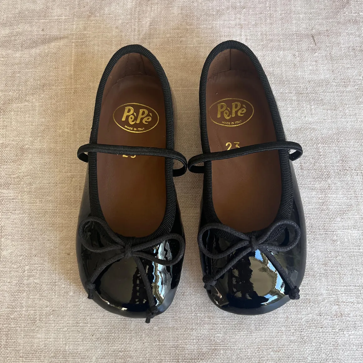 Darlyn Patent Leather Ballet Slippers in Black by PèPè