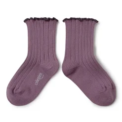 Delphine Lettuce Trim Ribbed Ankle Socks in Glycine Du Japon by Collegien