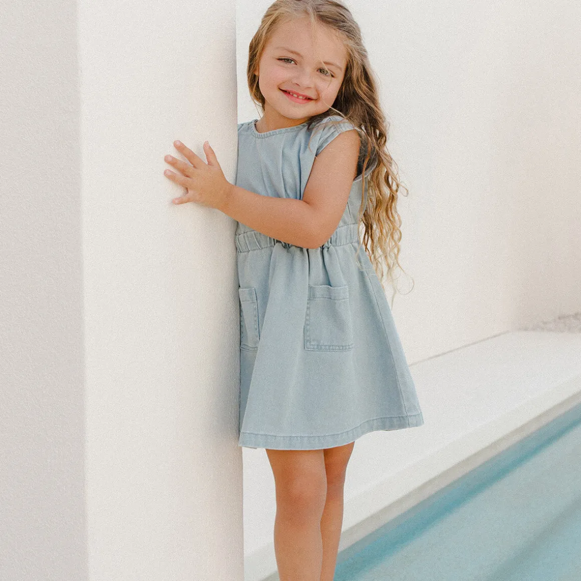 Denim Mini Dress in Ocean by Rylee & Cru