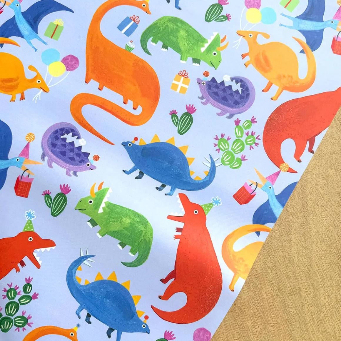 Dinosaur Gift Wrap in Blue by Ickaprint