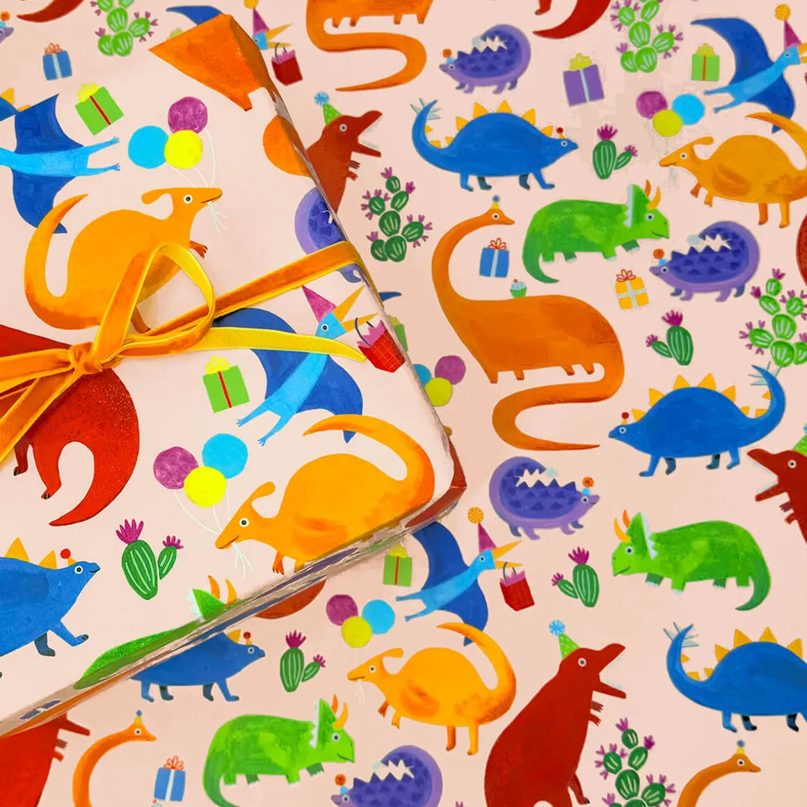 Dinosaur Gift Wrap in Cream by Ickaprint