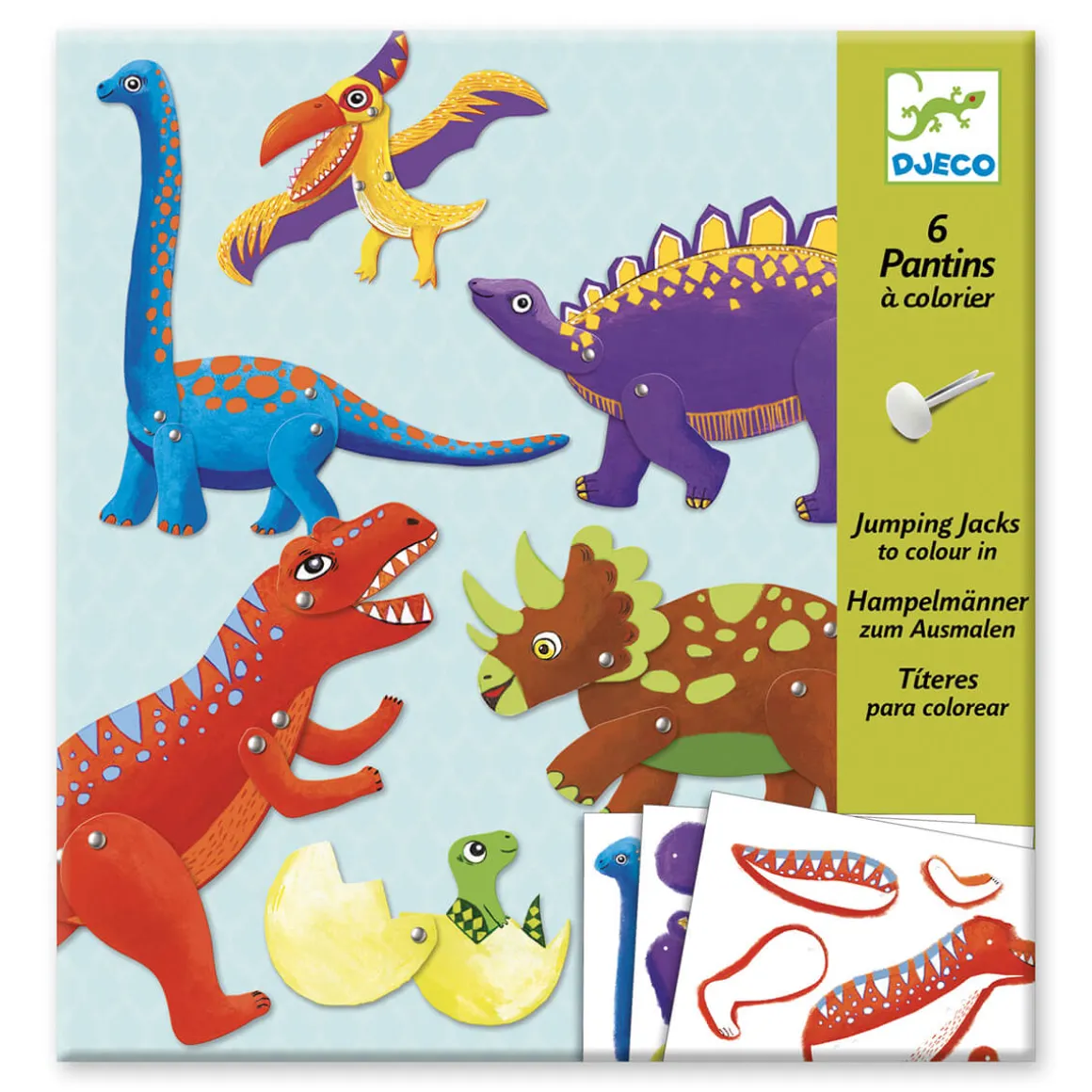 Dinosaur Puppets Colouring In Paper Craft Kit by Djeco