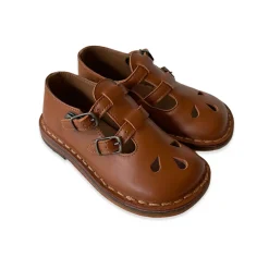 Double T Bar Cut Out Sandals in Vitello Softy Sienna by PèPè
