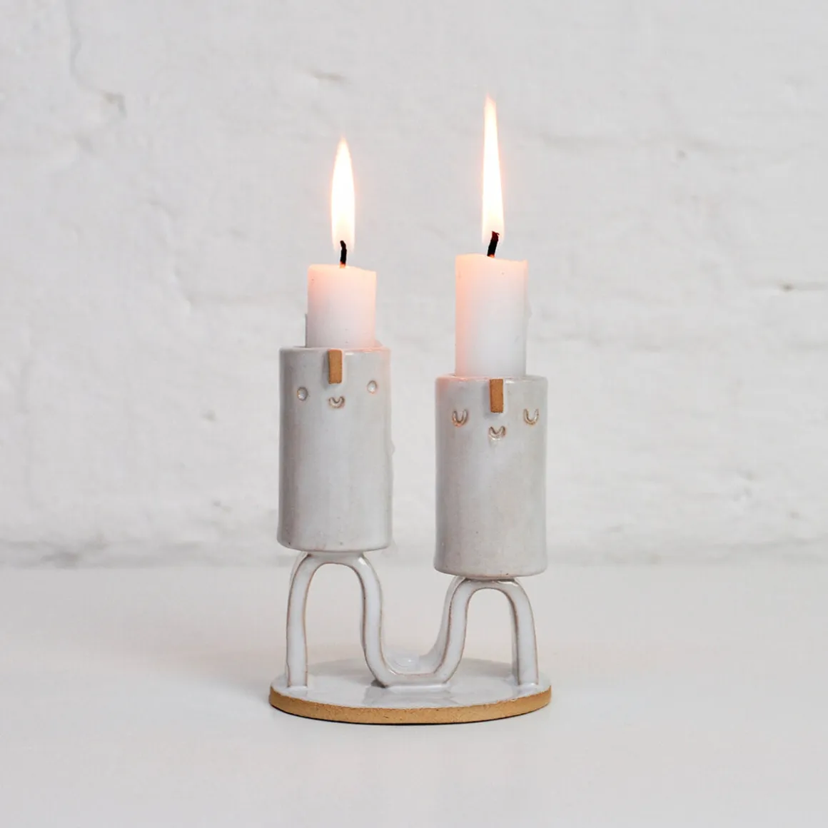 Double Wave Candle Holder in White by Atelier Stella