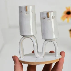 Double Wave Candle Holder in White by Atelier Stella