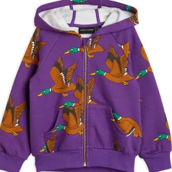 Ducks AOP Zip Hoodie in Purple by Mini Rodini