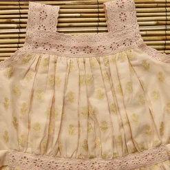 Eleonore Dress in Petal Pink & Gold Flowers by Bonjour