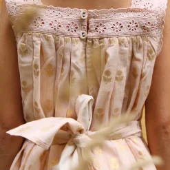 Eleonore Dress in Petal Pink & Gold Flowers by Bonjour