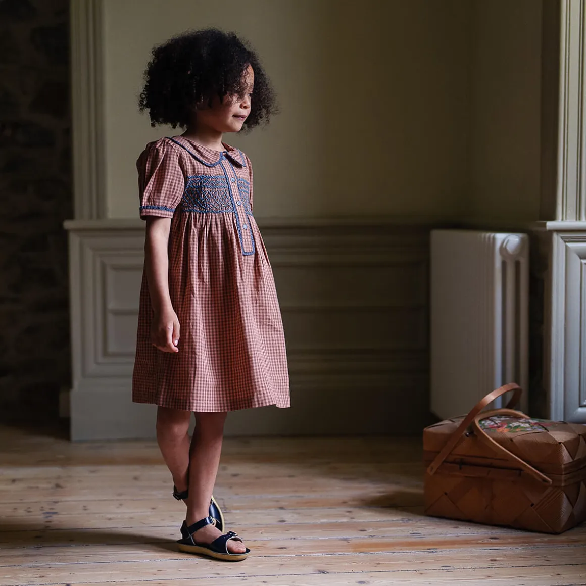 Elizabeth Dress in Tiny Check Tea Rose by Little Cotton Clothes