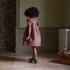 Elizabeth Dress in Tiny Check Tea Rose by Little Cotton Clothes