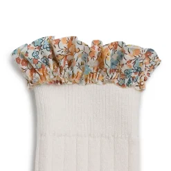 Elizabeth Liberty Ruffle Ribbed Knee High Socks in Blanc Neige by Collegien