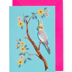 Embroidered Bird Iron On Patch Greetings Card in Turquoise by Petra Boase