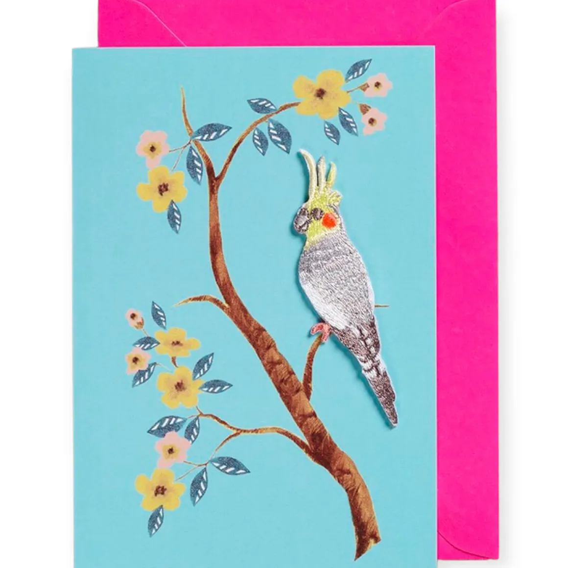 Embroidered Bird Iron On Patch Greetings Card in Turquoise by Petra Boase