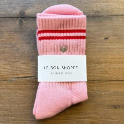 Embroidered Boyfriend Adult Socks in Amour Pink + Heart by Le Bon Shoppe