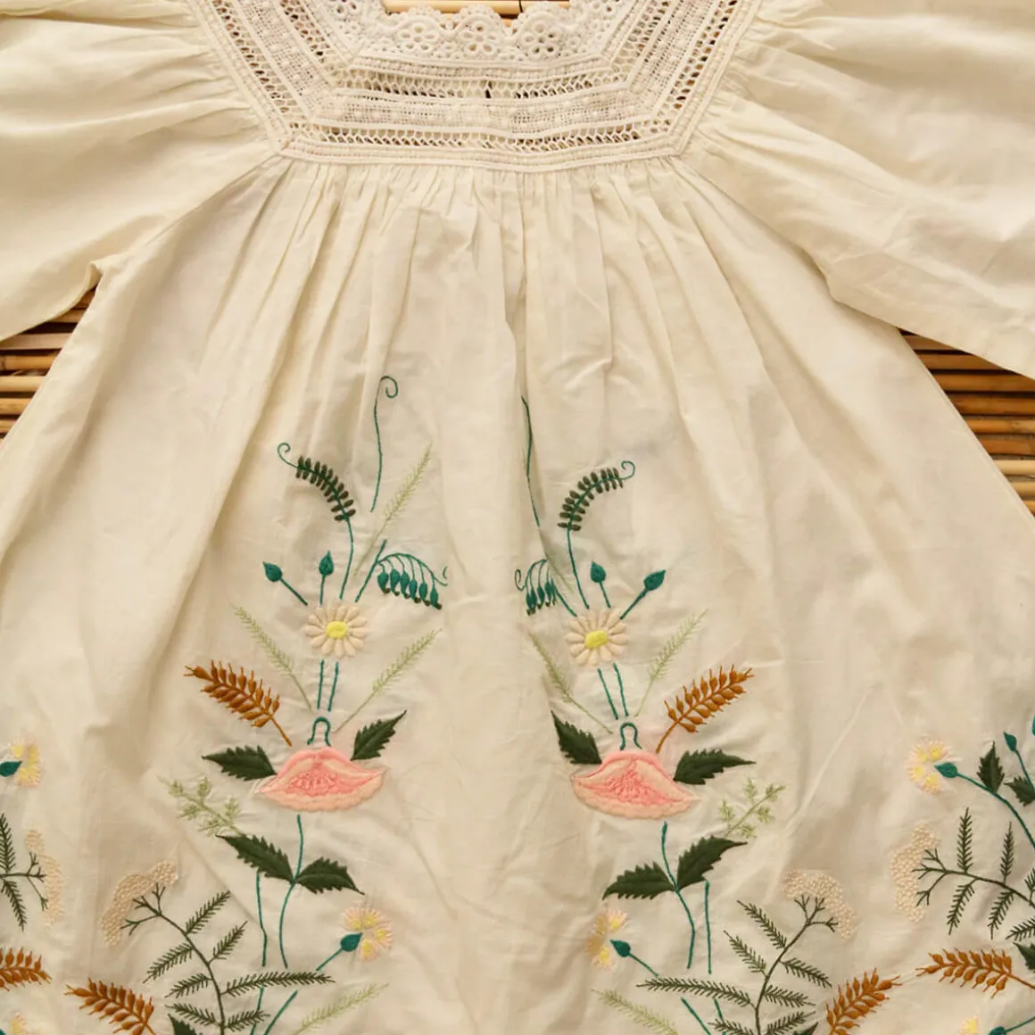 Embroidered Garden Dress in Ivory by Bonjour