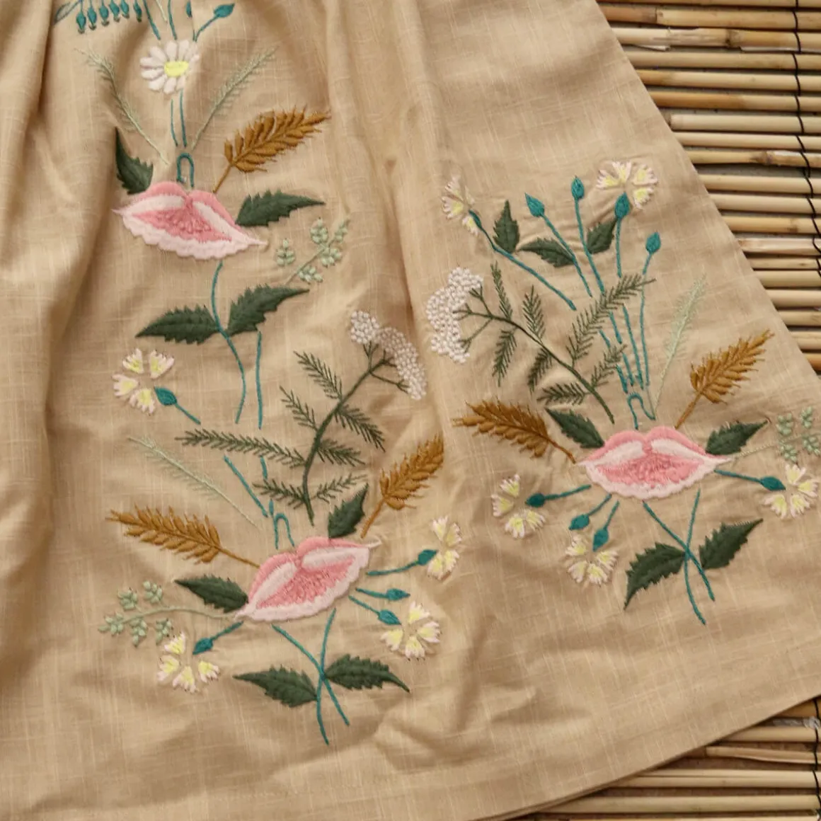 Embroidered Garden Dress in Sand by Bonjour