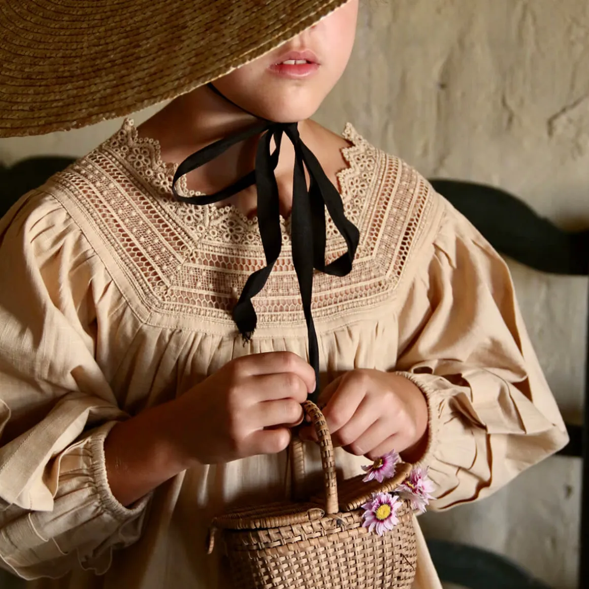 Embroidered Garden Dress in Sand by Bonjour
