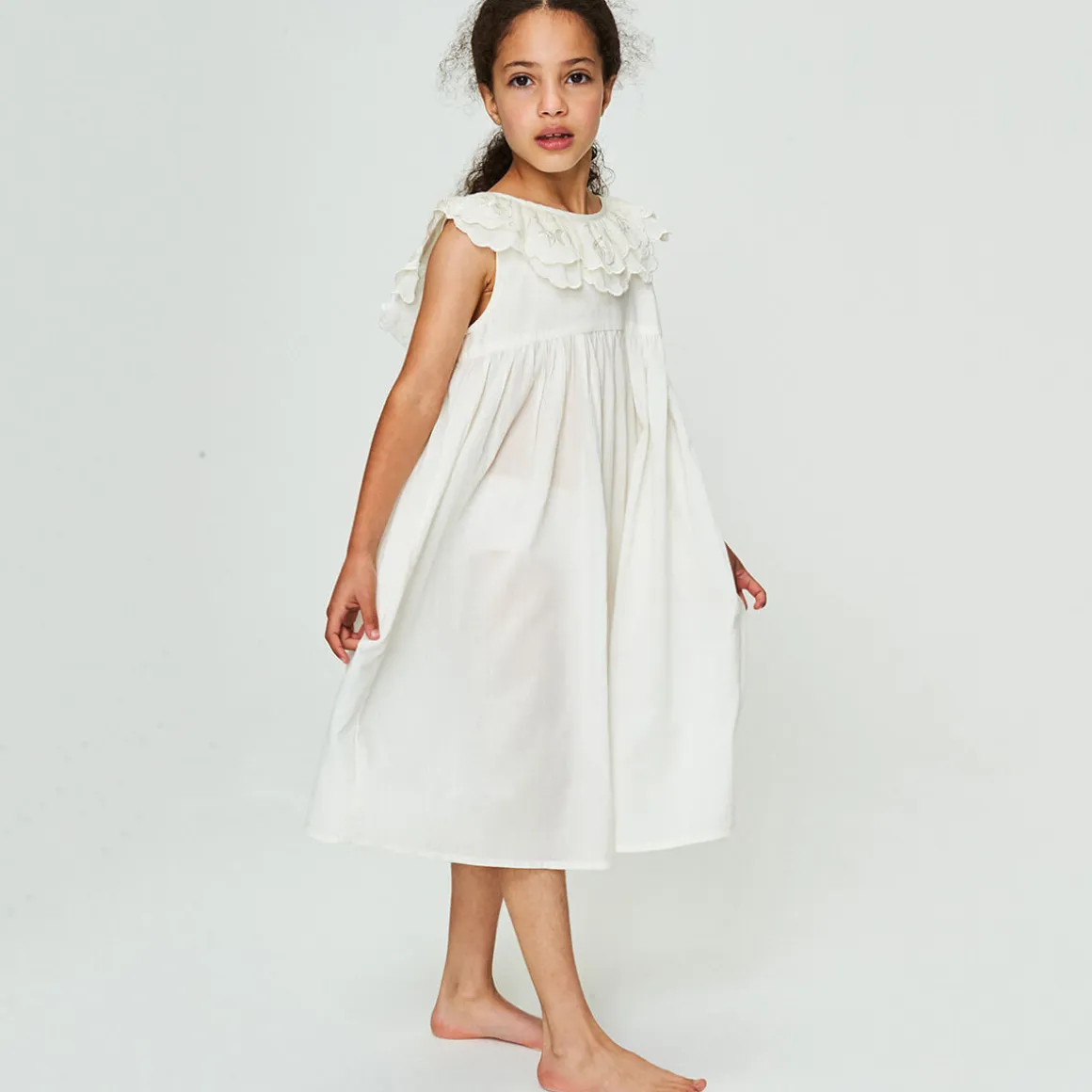 Embroidered Wren Dress in Vintage White by Faune